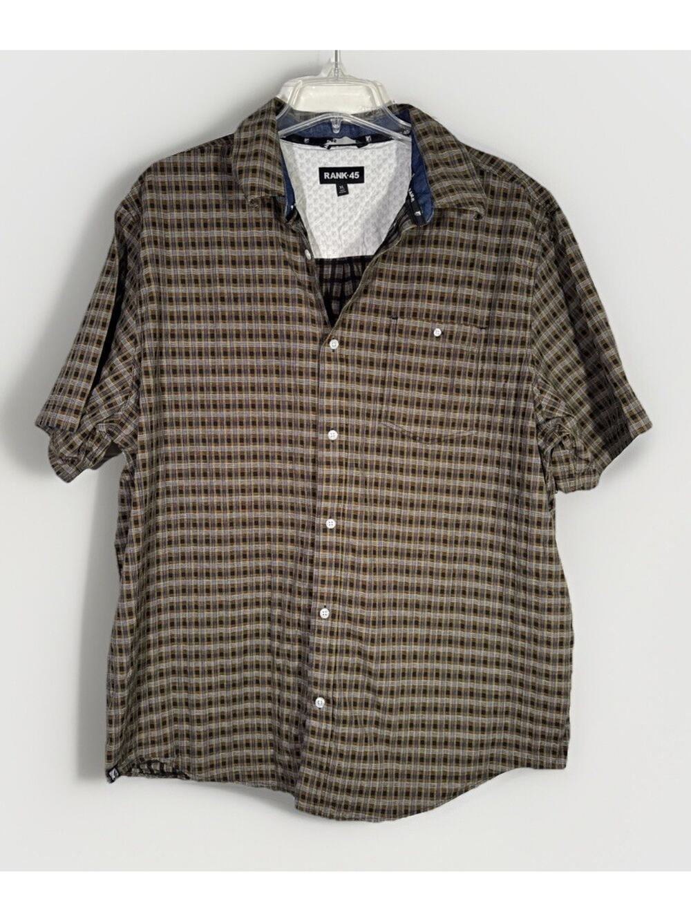Rank 45 Shirt Adult XL Geometric Button Up Spandex Stretch Casual Mens